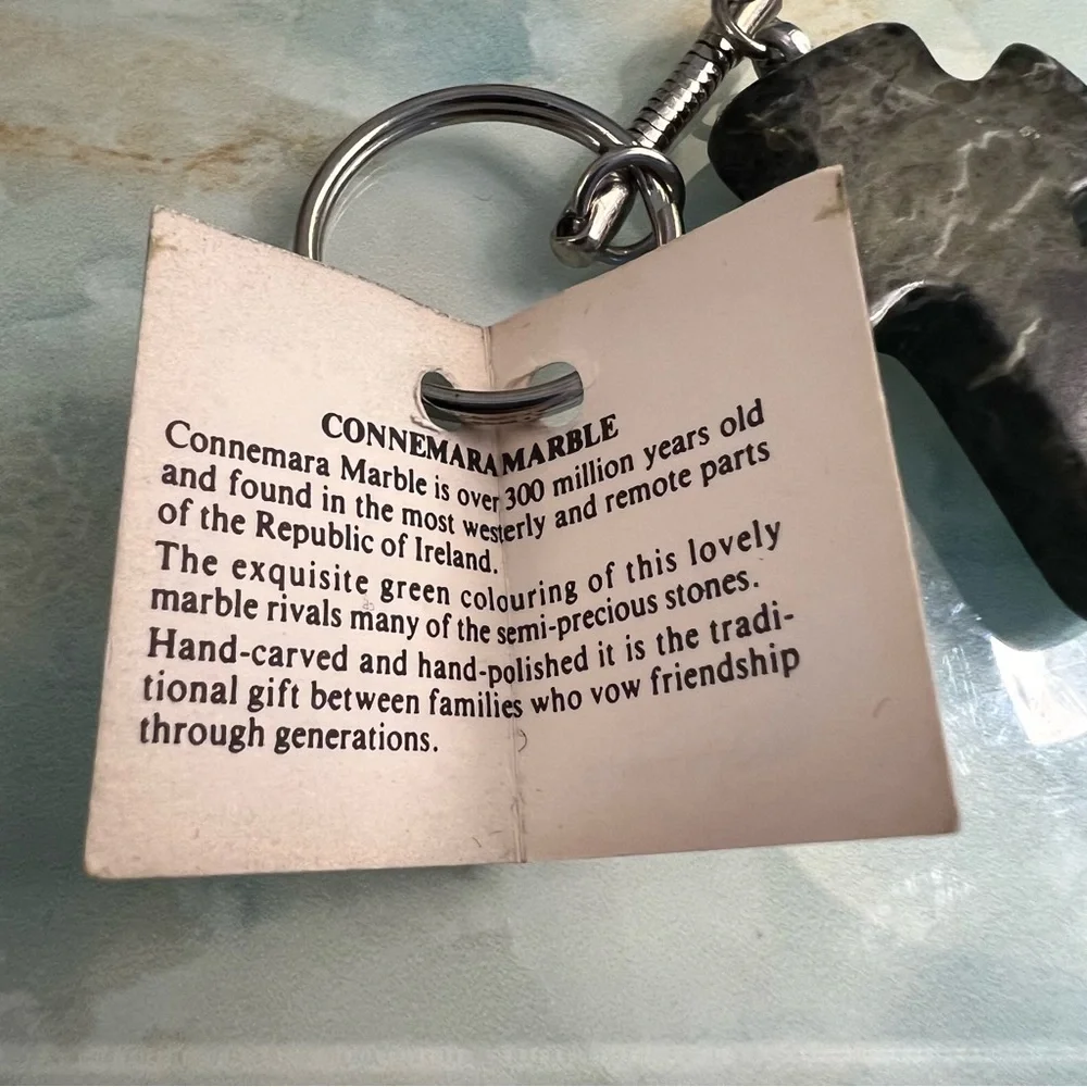 GERARD Hand Carved Connemara Marble Cross Key Fob NWT